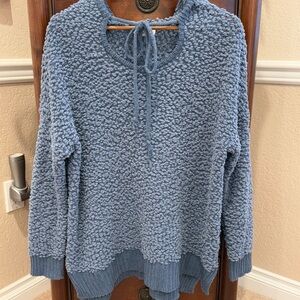 Miracle Soft Blue Popcorn Knit Pullover Hoodie Sweater Periwinkle Cabin wear